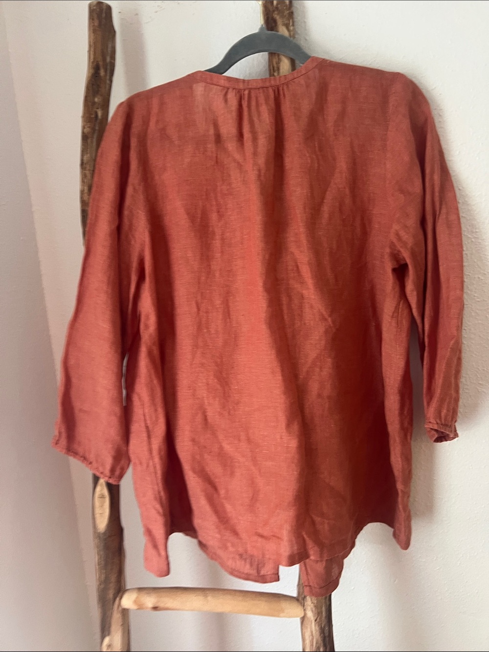 J. Jill Rust Terra Cotta Orange Button-Down Linen V-neck 3/4 Sleeve Shirt Medium - Picture 7 of 9
